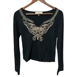 EUC - See by Chloe Black Top with Wooden Beads - Size 6